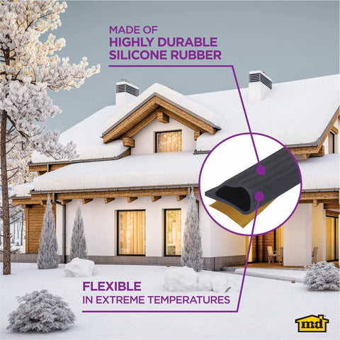 M-D Building Products 68668 silicone rubber gasket seal for doors and windows, black, 20 ft roll; cross-section close-up