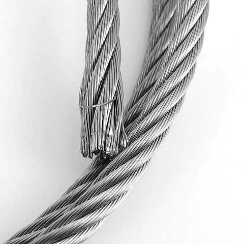 Close-up of One Quarter Inch Stainless Steel Cable 164 Ft Wire Rope, 6400 Lb Tensile Strength, 7x19 Heavy Duty Aircraft Cable