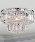 Lit Modern Chrome Crystal Flush Mount LED Chandelier Light Fixture For Dining Room Living Room Bedroom And Bath 4 G9 Bulbs Required 13 Inch Diameter And 9 Inch Height