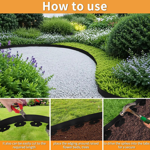 Easy No Dig Landscape Edging Border Kit With Scissors And 20 Spikes Two Inch Tall Black Plastic Lawn Edging in garden setup