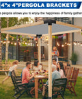 Family gathering under a pergola using 3 Way Pergola Bracket Kit For 4x4 Wood Beams Right Angle Corner Brackets Outdoor Gazebo Support Heavy Duty Carbon Steel With Anti Rust Powder Coated Finish Weatherproof No Fuss DIY Pergola Kit For Decks Patios Backyards.