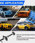 Rear Axle Bearing Puller Kit With Three Size Adapters and carrying case on display with cars in background