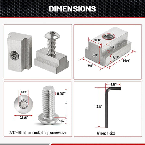 Toyota Tundra Tacoma Bed Rail Cleat T Slot Nut With Three Eighths Inch Thread Stainless Steel Tie Down Kit Six Pack with dimensions.