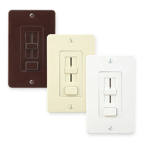 Switchex 24V 100W LED Dimmer Driver in One with seamless power control in white, dark brown, and light almond finish