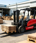 Heavy Duty Electric Forklift For Warehouse Logistics And Dock Loading Featuring Ride On Setup And No Sweat Pallet Handling For Top Shelf Inventory Hustle with stacked pallets.