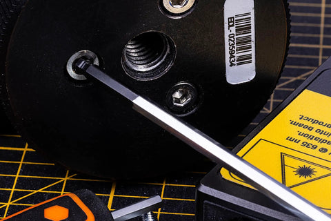 Beefy Pro Grade 9-Piece T-Handle SAE Allen Wrench Set with Long Arm Ball End Hex Keys in use on a black mechanical part.