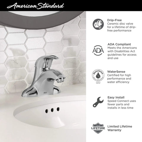Reliant 1-Handle 4-Inch Centerset Bathroom Faucet In Brushed Nickel with organic curves installed in modern bathroom setting.