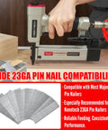7200 Piece 23 Gauge Pin Nails In Six Assorted Lengths For Pneumatic Tools with Keentech nailer on wood.