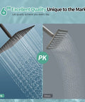 Comparison of Big Ol 16 Inch Square Stainless Steel Rain Shower Head With High Pressure, left, and conventional shower head, right.