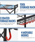Mobile Garden Tool Organizer With Wheels For Garage And Shed All Purpose Yard Tool Rack Storage Holder For Shovels Rakes Brooms Mops And Lawn Tools Compact Small Tower Design racks and hooks detail