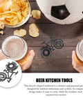 Bicycle Shape Multi Tool Keychain Stainless Steel Compact Bike Repair Kit next to glasses of beer and snacks on a table