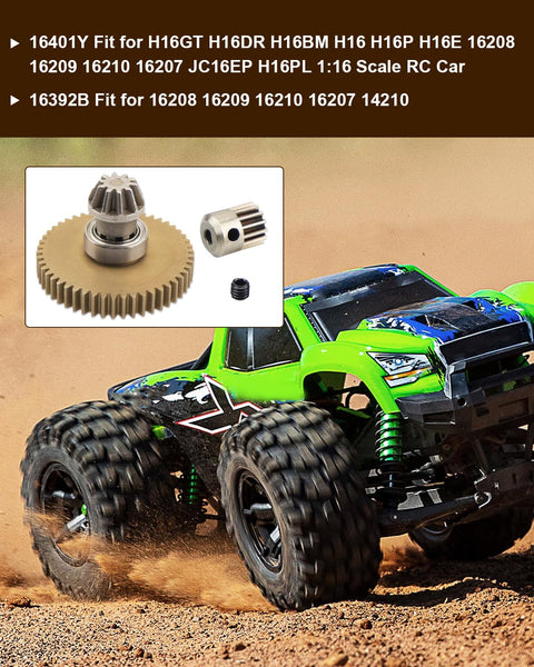 1 16 Scale RC Car Spur Gear 16401Y With Pinion 16392B Beefed Up Powder Metallurgy Fits H16GT H16DR H16BM in action