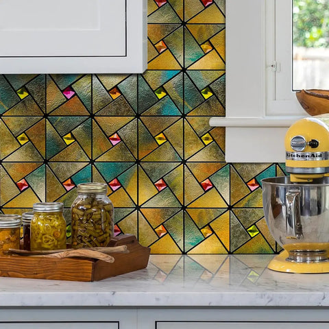 Windmill Glass Polished Rainbow Peel and Stick Backsplash Tile Kit for Kitchen Fireplace Bathroom aluminum composite tiles