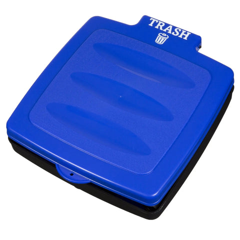 Blue Portable Collapsible 13 Gallon Trash Bag Holder lid for indoor outdoor use, made of durable polypropylene plastic.