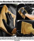 Person uses ultra-absorbent microfiber cloth from All In One Car Interior Cleaning Kit With Horse Hair Leather Brush, Long Bristle Detailing Brushes, Microfiber Cloths And Applicator, Pro Grade Interior Detailing Supplies For Leather, Fabric And Trim, wiping dashboard clean.