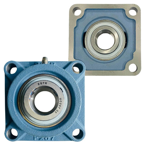 Heavy Duty UCF207-20 Square Flange Pillow Block Bearing 1 1/4 Inch Bore Self Aligning Industrial Grade, front view
