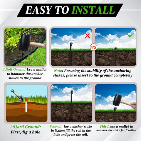 Installation guide for 55 Piece Landscape Edging Anchor Stakes Set, 8.5 Inch Heavy Duty Black Plastic Garden Stakes