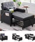 Black Leather Convertible Sleeper Chair Bed For Adults Cozy Four In One Pull Out Sofa with USB Ports and Side Pockets in Living Room