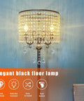 Crystal Floor Lamp With Modern Elegance In Classic Black For Living Room, Bedroom Or Office, sparkling crystal accents