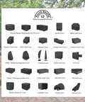 Image showing various outdoor furniture covers, including Heavy Duty Waterproof Fire Pit Cover For 36 Inch Round Fire Pit Bowl Fade Resistant 600D Durable Patio Shield To Protect Outdoor From Rain Sun And Snow.