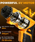 Heavy Duty 4V Cordless Electric Screwdriver Set Featuring 46 Precision Driver Bits In A Slick Carrying Case With Adjustable Torque And All Day Battery Juice For No Fuss Diy And Home Upgrades showing 4V motor with adjustable torque.