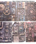 Vintage Steampunk Gears Paper Kit with embossed textures for junk journals and card making, 28 sheets across 14 styles.