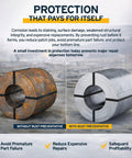 Comparison of metal cylinder with and without Oil Based Rust Preventative Penetrant And Lubricant For Rust And Corrosion Prevention In Industrial Applications 5 Gallon Made In USA Ideal For Heavy Duty Gear And Tools And Machinery.
