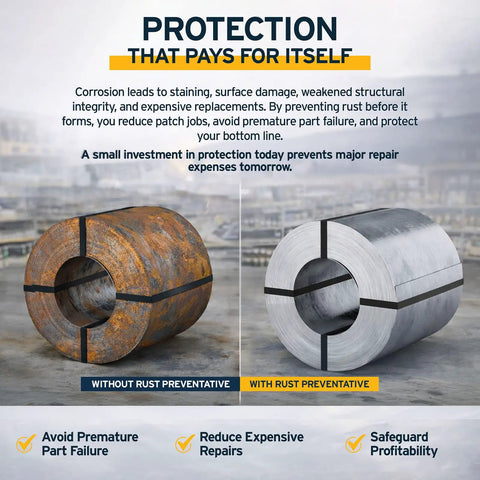 Comparison of metal cylinder with and without Oil Based Rust Preventative Penetrant And Lubricant For Rust And Corrosion Prevention In Industrial Applications 5 Gallon Made In USA Ideal For Heavy Duty Gear And Tools And Machinery.