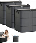 Hella Durable 180 Liter Moving Storage Container With Thick Loop Handles And Tight Seal Zipper Closure for snug packing of blankets.