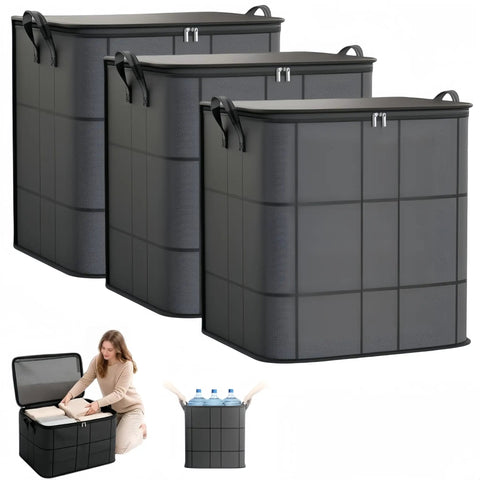 Hella Durable 180 Liter Moving Storage Container With Thick Loop Handles And Tight Seal Zipper Closure for snug packing of blankets.