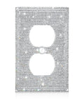 Shiny Silver Rhinestones Wall Plate Cover for Light Switch and Outlet 1 Gang Toggle Decor Dope Sparkle Upgrades Your Home Office Easy Install Adds Glam Vibe and Sparkle to Any Room showing front view with two outlet openings.