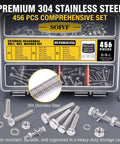 304 Stainless Steel Flanged Hex Bolts, Nuts, And Washers Set in storage case, 456-piece M4 M5 M6 metric hardware for projects