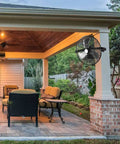 High Velocity Outdoor Wall Mount Fan 18 Inch With Three Speed Settings Max 4300 CFM on patio column