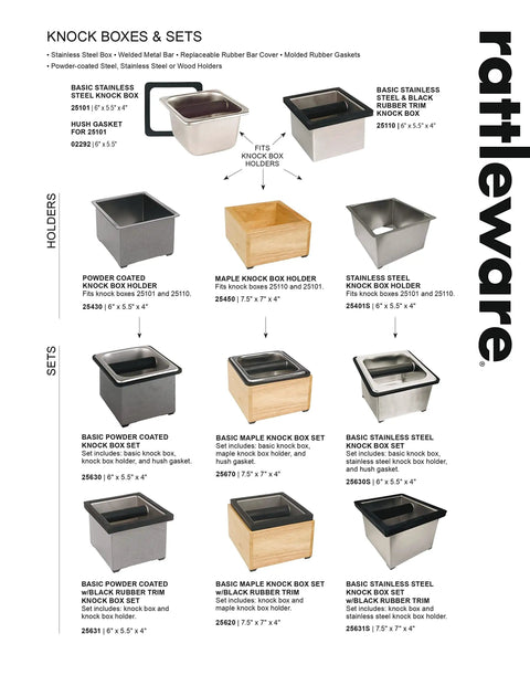 Stainless Steel Espresso Knock Box Heavy Duty Puck Disposal Bin With Welded Rubber Bar for coffee bars and home use displayed