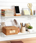 24 Inch Slatwall Shelves Warm White For Garage Organization, Heavy Duty Slat Wall Wire Shelf Set Of 2, installed on wall
