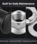Close-up of Heavy Duty Electric Bike Hub Motor Axle Nut Kit M12 Front Lock Nut with washer, showcasing metal alloy and rubber parts.