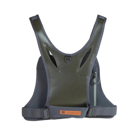 Back view of Stormshadow Fly Fishing Chest Pack With Waterproof Pocket and Backpack Straps, featuring recycled fabric.