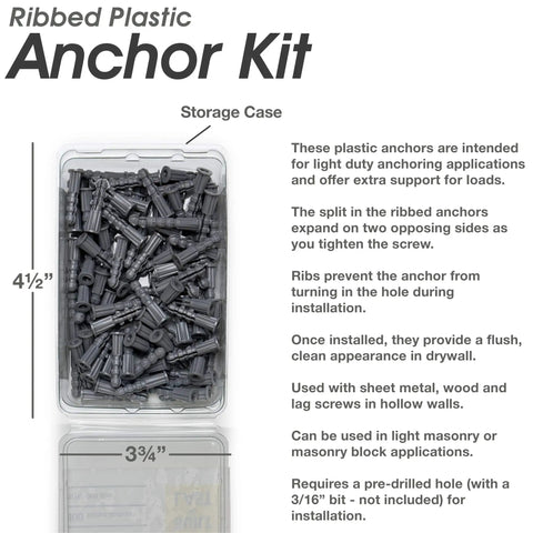 Light Duty Drywall Anchors Kit for Hollow Walls with Ribbed Plastic Anchors for Secure Picture Frames Artwork and Light Duty Mounts Simple Install Prevents Screw Pullout Great for Home Decor Qualihome storage case