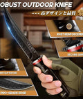 Fixed Blade Knife With Wooden Sheath Japanese Style For Outdoors Survival Razor Sharp Camping Gear Boss Fathers Day Gift For Dad Bushcraft Ready Everyday, close-up on handle with secure grip