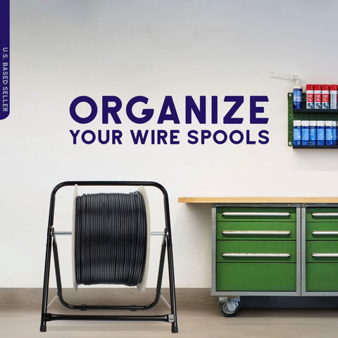 Heavy Duty Wire Spool Rack And Cable Caddy In Black No Fuss Durable Steel Spool Holder for organizing wiring spools