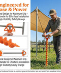 Man using Beefy Ground Anchors For Heavy Duty Screw In Tent Stakes Built For High Wind And Loose Sand Perfect For Canopies with T Grip Tool.