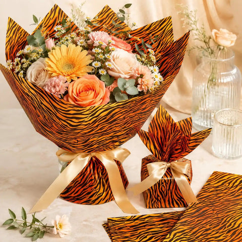 Totally Boss Tiger Print Tissue Paper Set with 50 Sheets wrapping flowers and gift, animal pattern in 19.7x13.8 inch size