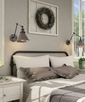 Farmhouse Style Swing Arm Wall Lamp Set 2 Pack Plug In Or Hardwired Adjustable Wall Sconce With Brushed Antique Silver Finish
