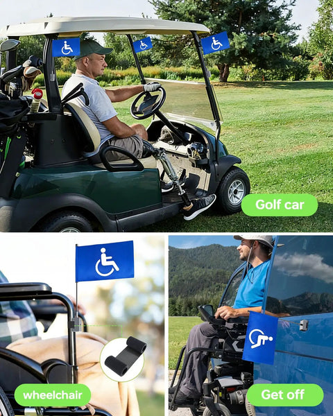 Magnetic Golf Cart Flag With Aluminum Base 9x6 Inch Handicap Flag Dual Mounting Positions for flexible use on cart and wheelchair.