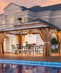 12x16 Foot Hardtop Metal Gazebo With Double Polycarbonate Roof For Outdoor Patio Netting And Curtains Included Permanent Backyard Pavilion installed on patio