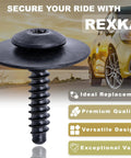 Close-up of a Rexka bolt from the 20 Piece Fender Liner Splash Shield Bolt Set for GM Cars including Chevrolet Camaro Colorado Cruze.