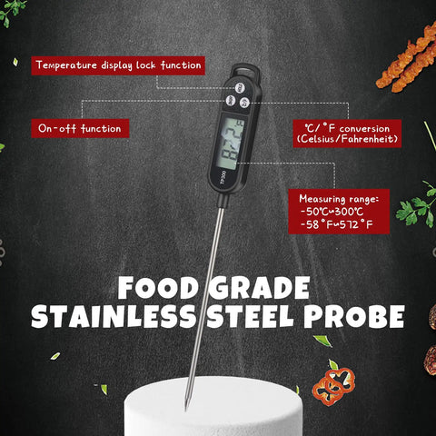 Six Pack Instant Read Meat Thermometers With Probes For BBQ And Cooking Digital Kitchen Thermometers Waterproof Liquid Temperature Includes Protective Sleeves Great For Milk And Yogurt Colorful Set Black displaying features.