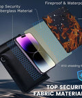 Image showing Two Pack Military Grade Faraday Bags for Cell Phones with fireproof, waterproof materials and signal blocking features.