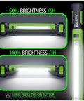 Magnetic 3000LM Rechargeable LED Work Light Bar With 5200mAh Battery, showing brightness levels and button instructions.