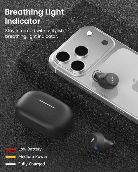 Slick Wireless Earbuds For Small Ears Bluetooth 5.3 Ultra Lightweight At 3.7 Grams Per Bud with charging case and breathing light indicator.